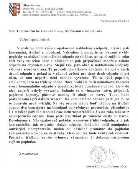 Komunální odpad - upozornění