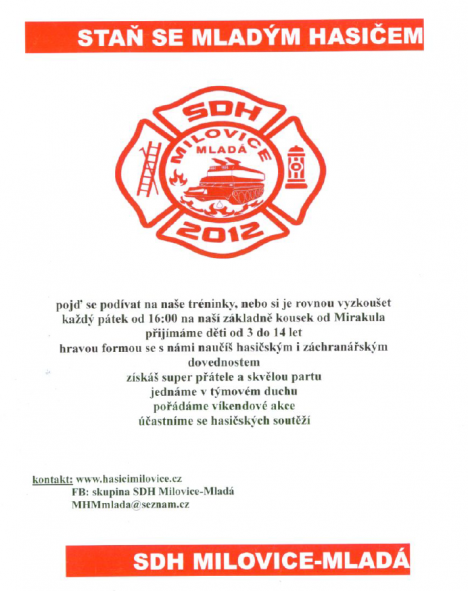 nábor hasičů SDH Milovice